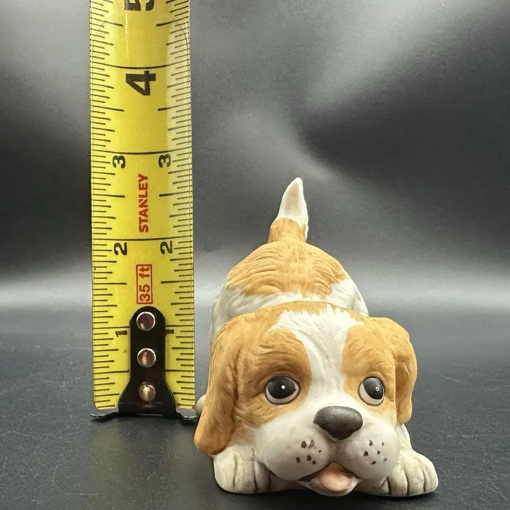 Vintage Homco #1407 Puppy Dog Bisque Porcelain Buff White Cocker Spaniel 3.5”
